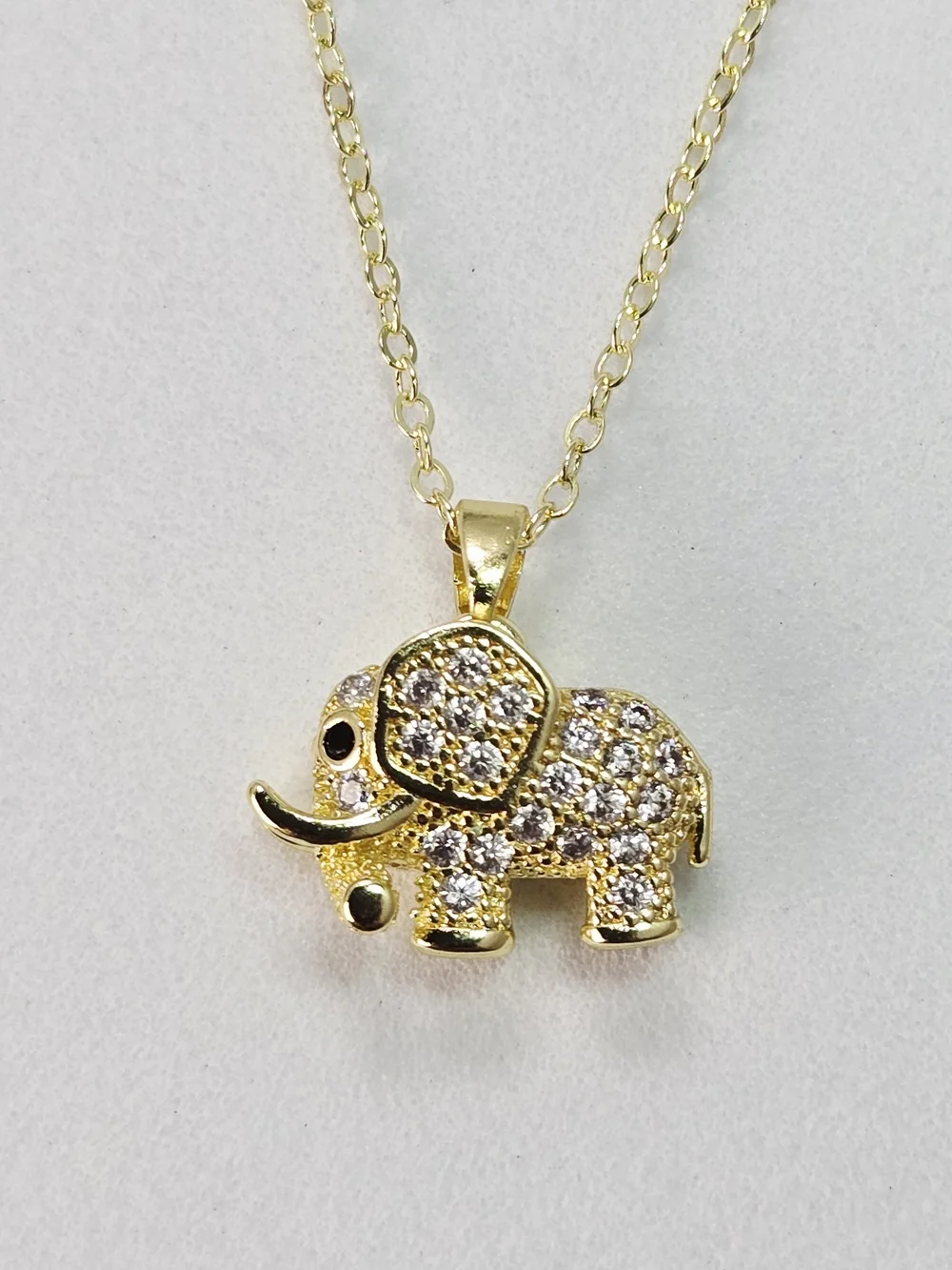 Lucky Elephant Necklace Gold Rhinestone Pendant Stainless Steel Cute Luxe Glow